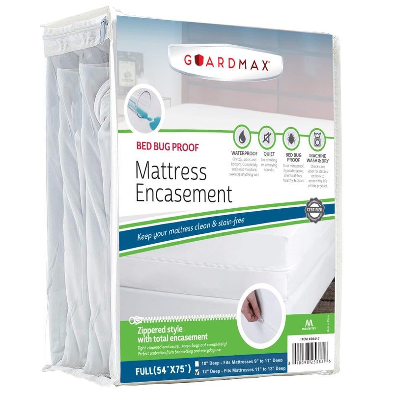 Guardmax Jersey Knitted Full Zippered Mattress Encasement - Waterproof & Bed Bug Proof Mattress Protector - Comfortable  Soft  and Noiseless Zippered Bedding - Dust Mite Proof (54 x 75 x 12) - Image 1
